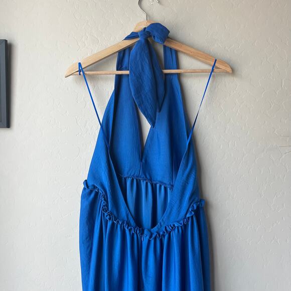 Kasia Dress Blue Halter Tiered Sleeveless Boho Maxi Dress Size M - Picture 6 of 8